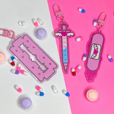 All the pink things <3 glittery acrylic keychain blind bag