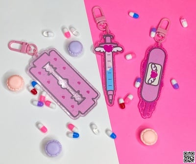 all the pink things <3 glittery acrylic keychain blind bag