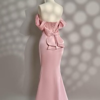 Pink dress - Long Satin dress - Party Dress - Cold Shoulder Dress - Bridesmades Dress - Gift For Her - Engagement Dress - Thumbnail 1