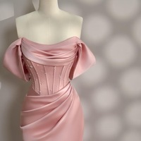 Pink dress - Long Satin dress - Party Dress - Cold Shoulder Dress - Bridesmades Dress - Gift For Her - Engagement Dress - Thumbnail 2