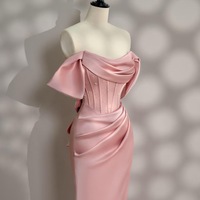 Pink dress - Long Satin dress - Party Dress - Cold Shoulder Dress - Bridesmades Dress - Gift For Her - Engagement Dress - Thumbnail 3