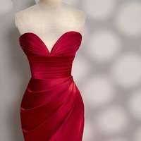 Red Dress - Long Satin dress - Party Dress - Cold Shoulder Dress - Bridesmades Dress - Gift For Her - Christmas Dress  - Thumbnail 2
