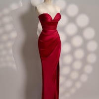 Red Dress - Long Satin dress - Party Dress - Cold Shoulder Dress - Bridesmades Dress - Gift For Her - Christmas Dress  - Thumbnail 4