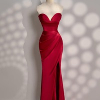 Red Dress - Long Satin dress - Party Dress - Cold Shoulder Dress - Bridesmades Dress - Gift For Her - Christmas Dress  - Thumbnail 5