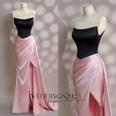 Pink dress - long satin dress - party dress - cold shoulder dress - bridesmades dress - gift for her - engagement dress - Thumbnail 5