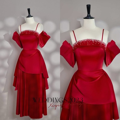 Red satin maxi dress with rhinestone detail, silk spaghetti strap dress for prom, grad party, cocktail, birthday or evening event - Thumbnail 4