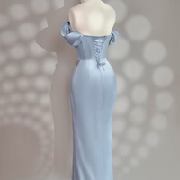 Fairy Light Blue Beaded Satin Ball Gown, Light Blue Strapless Evening Dress, Prom Dress, Maxi Satin Dress, Wedding Party Dress, Sky Blye Gown - Thumbnail 2