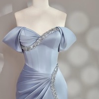 Fairy Light Blue Beaded Satin Ball Gown, Light Blue Strapless Evening Dress, Prom Dress, Maxi Satin Dress, Wedding Party Dress, Sky Blye Gown - Thumbnail 4