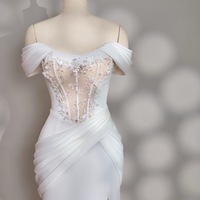 Ivory Strapless Sheath Mermaid with Applique Lace up Back Prom Dress - Thumbnail 5