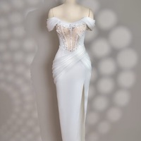 Ivory Strapless Sheath Mermaid with Applique Lace up Back Prom Dress - Thumbnail 6