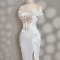 Ivory Strapless Sheath Mermaid with Applique Lace up Back Prom Dress - Thumbnail 2