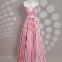 Beautiful Pink Strapless U-neck Beaded Long Dress with Beading and Detachable Sleeves - Thumbnail 4