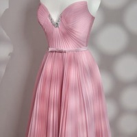 Beautiful Pink Strapless U-neck Beaded Long Dress with Beading and Detachable Sleeves - Thumbnail 6
