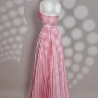 Beautiful Pink Strapless U-neck Beaded Long Dress with Beading and Detachable Sleeves - Thumbnail 2