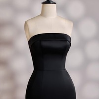 Strapless Mermaid Satin Black Dress with  Shawl - Elegant Evening Gown, Formal Wear For Prom & Weddings, Luxury Party Dress - Thumbnail 4