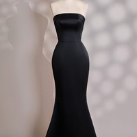 Strapless Mermaid Satin Black Dress with  Shawl - Elegant Evening Gown, Formal Wear For Prom & Weddings, Luxury Party Dress - Thumbnail 1