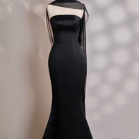 Strapless Mermaid Satin Black Dress with  Shawl - Elegant Evening Gown, Formal Wear For Prom & Weddings, Luxury Party Dress - Thumbnail 3