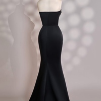 Strapless Mermaid Satin Black Dress with  Shawl - Elegant Evening Gown, Formal Wear For Prom & Weddings, Luxury Party Dress - Thumbnail 2