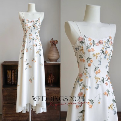 Sexy Ivory Spaghetti Strap Embroidered Floor Length Prom Dress