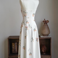 Sexy Ivory Spaghetti Strap Embroidered Floor Length Prom Dress - Thumbnail 5