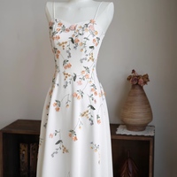 Sexy Ivory Spaghetti Strap Embroidered Floor Length Prom Dress - Thumbnail 4