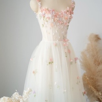 Spaghetti Strap Fairy Dress with Heart-Shaped Tulle  prom dress ,Wedding Dress,Off Shoulder Dress,Formal Evening Gowns,Party Dress,Cocktail Dress,Chri - Thumbnail 7