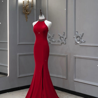 Glamorous Halter Beaded Slit Floor Length Evening Gown - Halter Neck Design, Perfect for Formal Events, Prom Dress, Long Prom Dress, Sparkly Prom Dres - Thumbnail 1