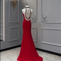 Glamorous Halter Beaded Slit Floor Length Evening Gown - Halter Neck Design, Perfect for Formal Events, Prom Dress, Long Prom Dress, Sparkly Prom Dres - Thumbnail 2