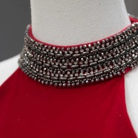 Glamorous Halter Beaded Slit Floor Length Evening Gown - Halter Neck Design, Perfect for Formal Events, Prom Dress, Long Prom Dress, Sparkly Prom Dres - Thumbnail 7