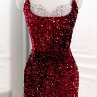 Shimmering Spaghetti Strap Sequined Mermaid Pearl Embellished Slit Prom Dress , Spaghetti Straps Evening Gown, Formal Wedding Dress,Long Prom Dress, E - Thumbnail 6