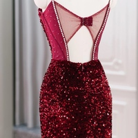 Shimmering Spaghetti Strap Sequined Mermaid Pearl Embellished Slit Prom Dress , Spaghetti Straps Evening Gown, Formal Wedding Dress,Long Prom Dress, E - Thumbnail 5