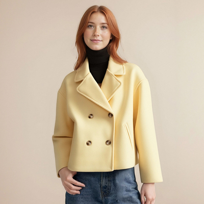 Fashionable and elegant double-breasted short woolen coat - Thumbnail 2