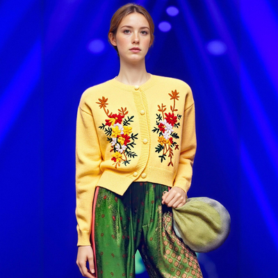 Fashionable, simple and versatile embroidered irregular hem cardigan - Thumbnail 4