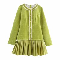 Fashionable and elegant women's retro style patchwork ribbon hem pleated dress - Thumbnail 1