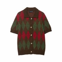 Argyle Knit Polo Jacket - Thumbnail 1