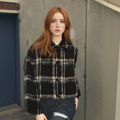 Casual woolen plaid jacket