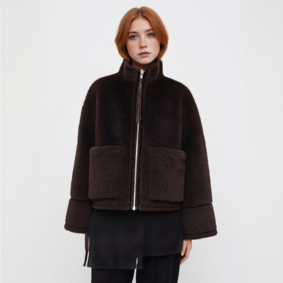 Loose stand-up collar warm fur coat