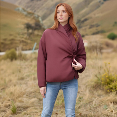 Fashionable tie-down double-breasted kimono-style cotton jacket