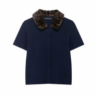Animal print collar button-down sweater - Thumbnail 2