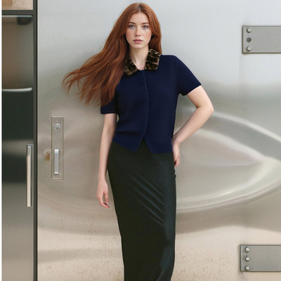 Animal print collar button-down sweater