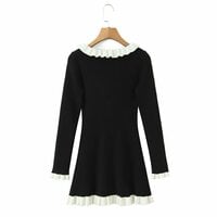 Black Hepburn style long-sleeved dress temperament hip skirt - Thumbnail 3