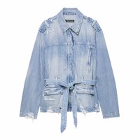 Fashionable denim belted jacket - Thumbnail 1