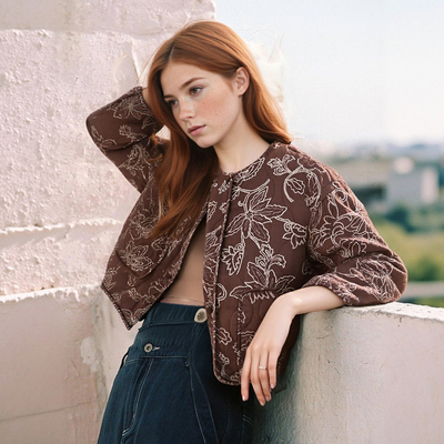 Quilted embroidered coated jacket