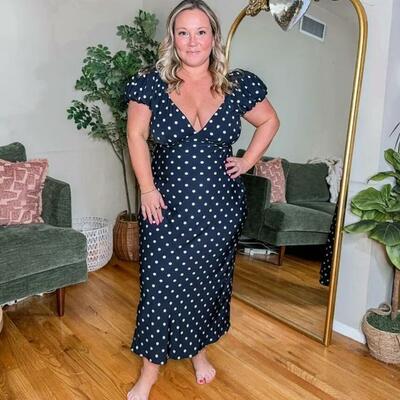 Polka dots sheath plus size mother of bride/groom dress evening formal gown