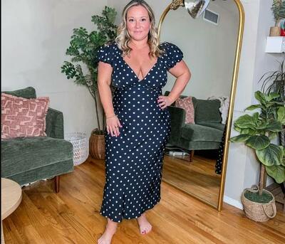 Polka Dots Sheath Plus Size Mother of Bride/Groom Dress Evening Formal Gown