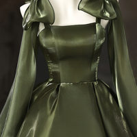 A-Line Spaghetti Strap Short Prom Dress, Olive Green Party Dress - Thumbnail 4