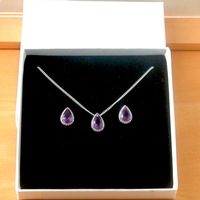BOXED GIFT SET/Sterling Silver Amethyst & Cz Teardrop Pendant & Chain/Amethyst Necklace/Amethyst Jewellery/Amethyst Jewelry/UK - Thumbnail 9