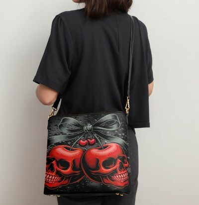 ​Dark Romance Cherry Skull Leather Crossbody Bag | Free Ship
