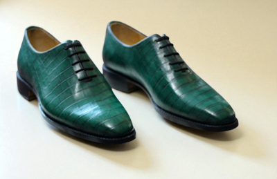 Handmade Men Green Crocodile/Alligator Leather Dress Shoes