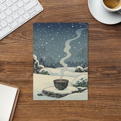 Steaming tea - japanese winter scenes 7 - greeting card